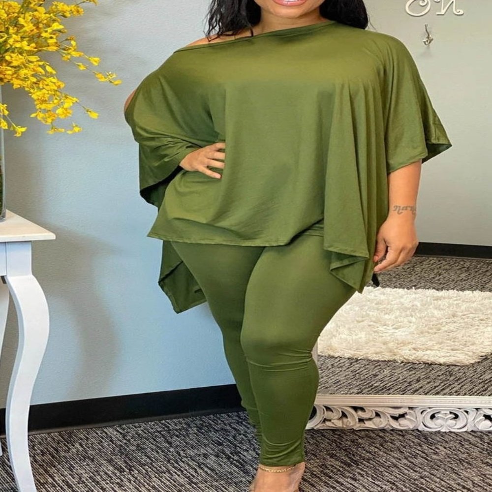 Off Shoulder 2 piece pant leggin set 1X-2X